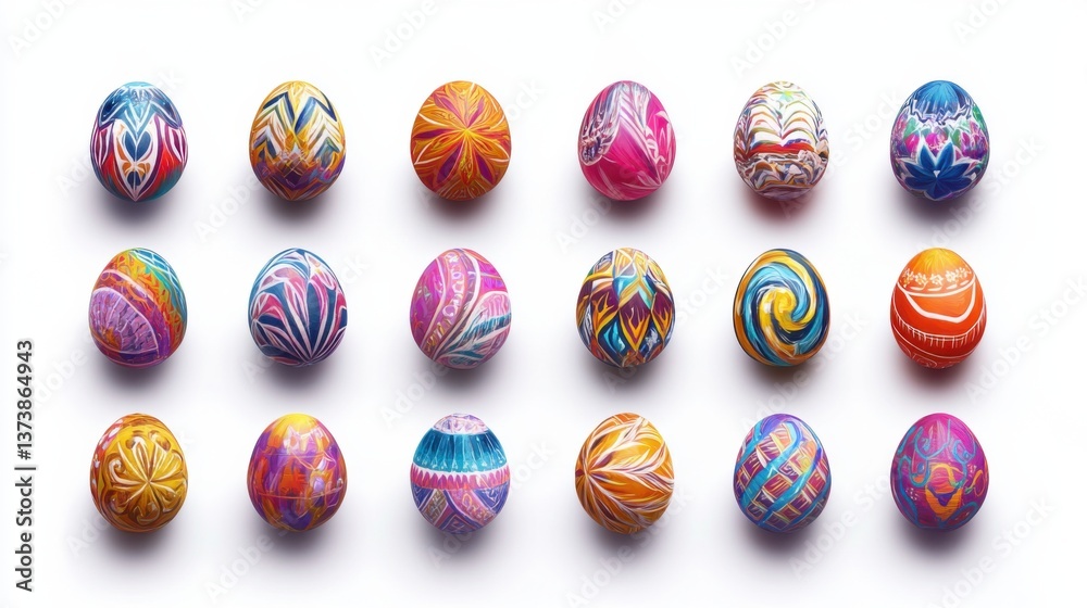 Obraz premium Vibrant Hand-Painted Easter Eggs, A Colorful Celebration