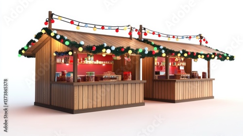 Charming Christmas Market Stall Design. Festive Wooden Cabin for Holiday Treats