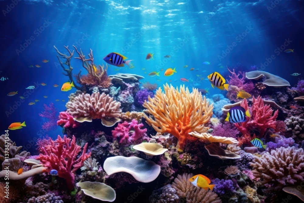 Obraz premium Fishes on coral reef underwater aquarium nature.