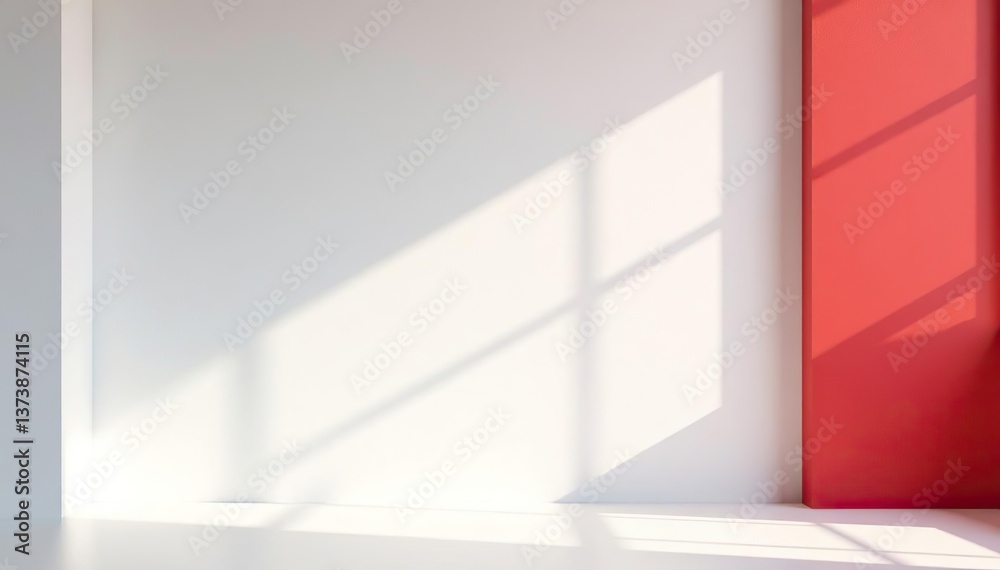 Fototapeta premium Abstract white and red toned studio background with shadows from window, perfect for presentations and decorations, concept, red