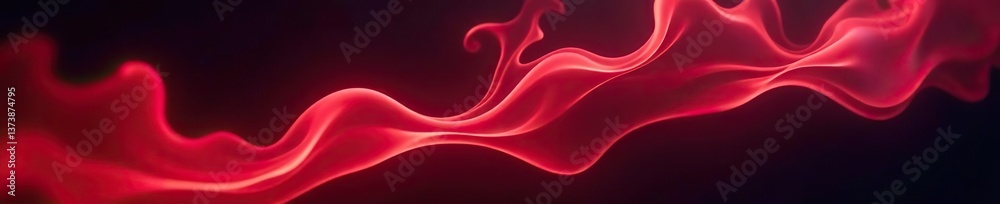 Fototapeta premium Abstract swirling artificial magic smoke in vibrant red hues illuminated by a soft light against a dark black background, enchanting, soft light