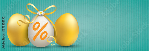 3 Easter Eggs Percent Ribbon Vintage Banner