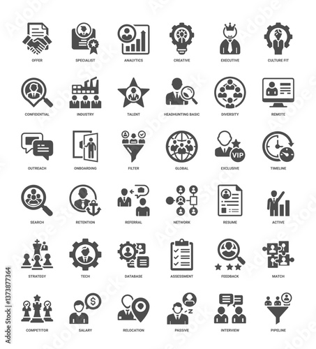 hr recruiting process collection icons, Network Referral Retention Search