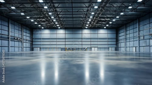 Wallpaper Mural Large industrial warehouse interior with polished concrete floor and high ceilings, ideal for storage or assembly Torontodigital.ca