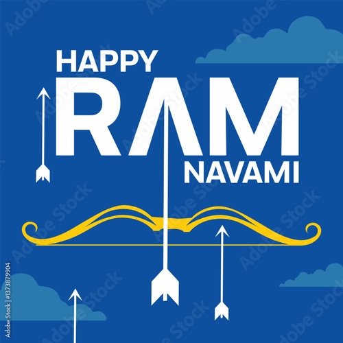 Illustration of Lord Rama poised with a bow in the middle of a vibrant festival.. photo