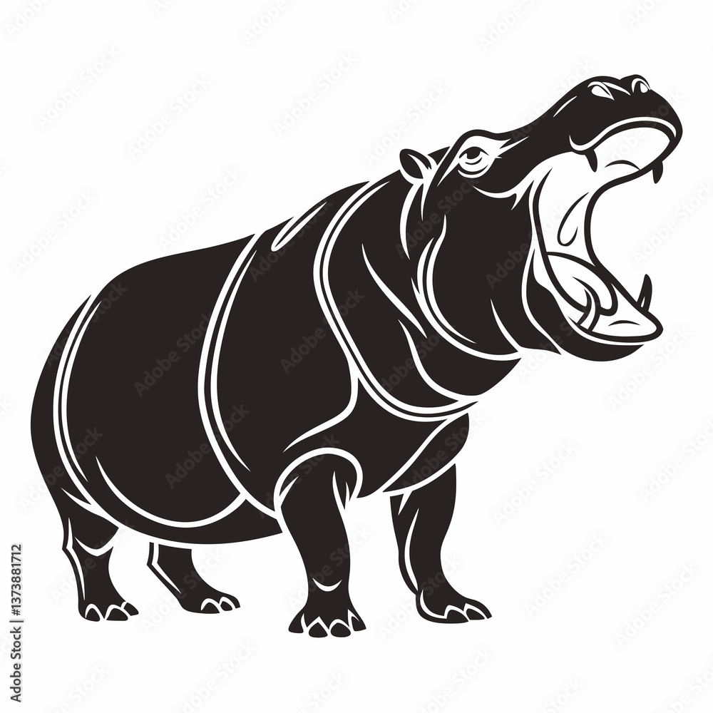 Fototapeta premium hippopotamus black silhouette vector
