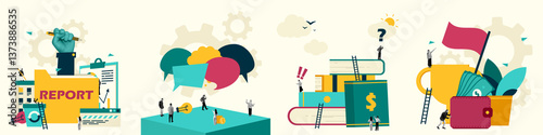 Abstract Business Concepts. People Working. Flat Vector Illustration. Creative Design.