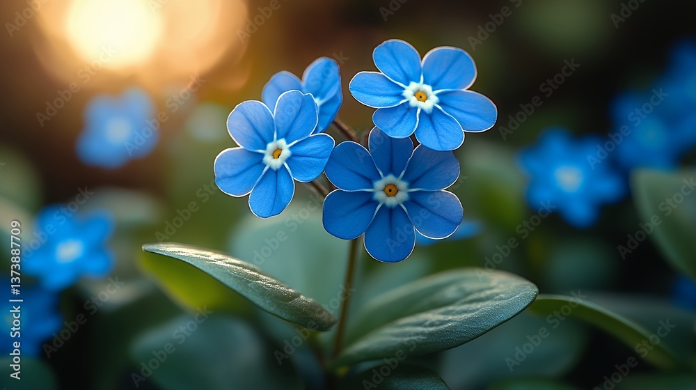 Delicate Blue Forget-Me-Nots in Soft Light. Generative AI Delicate Blue Forget-Me-Nots in Soft Light. Generative AI