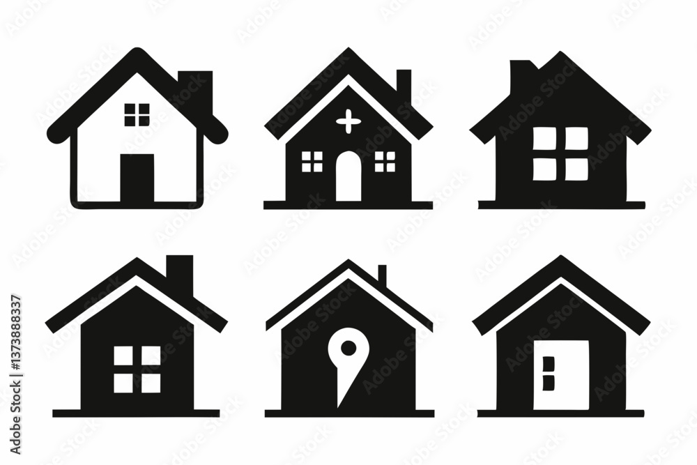Home icon set silhouette black vector bundle Home icon set silhouette black vector bundle