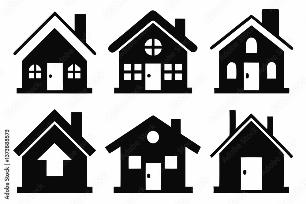 Home icon set silhouette black vector bundle Home icon set silhouette black vector bundle