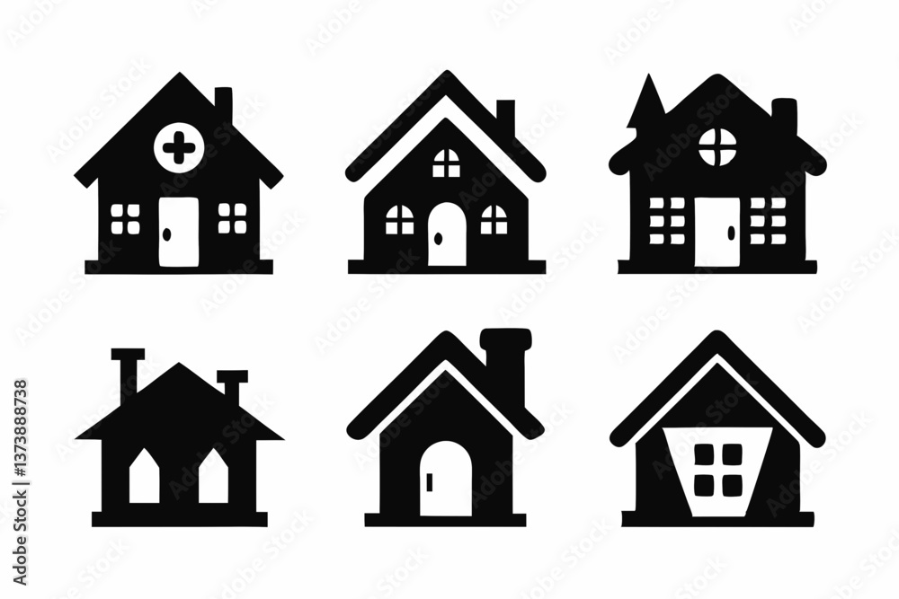 Home icon set silhouette black vector bundle Home icon set silhouette black vector bundle