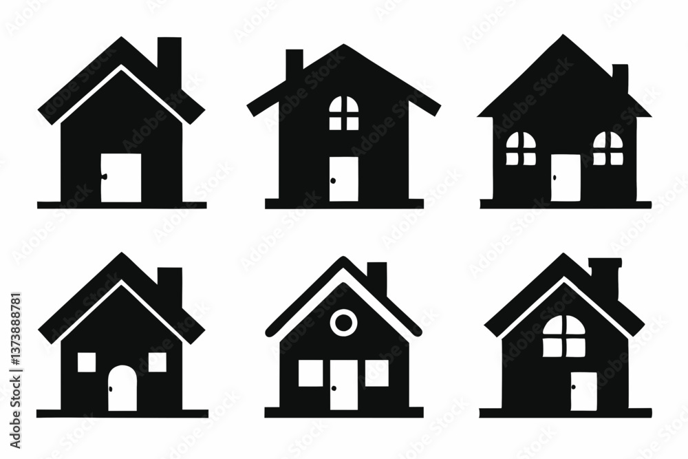 Home icon set silhouette black vector bundle Home icon set silhouette black vector bundle