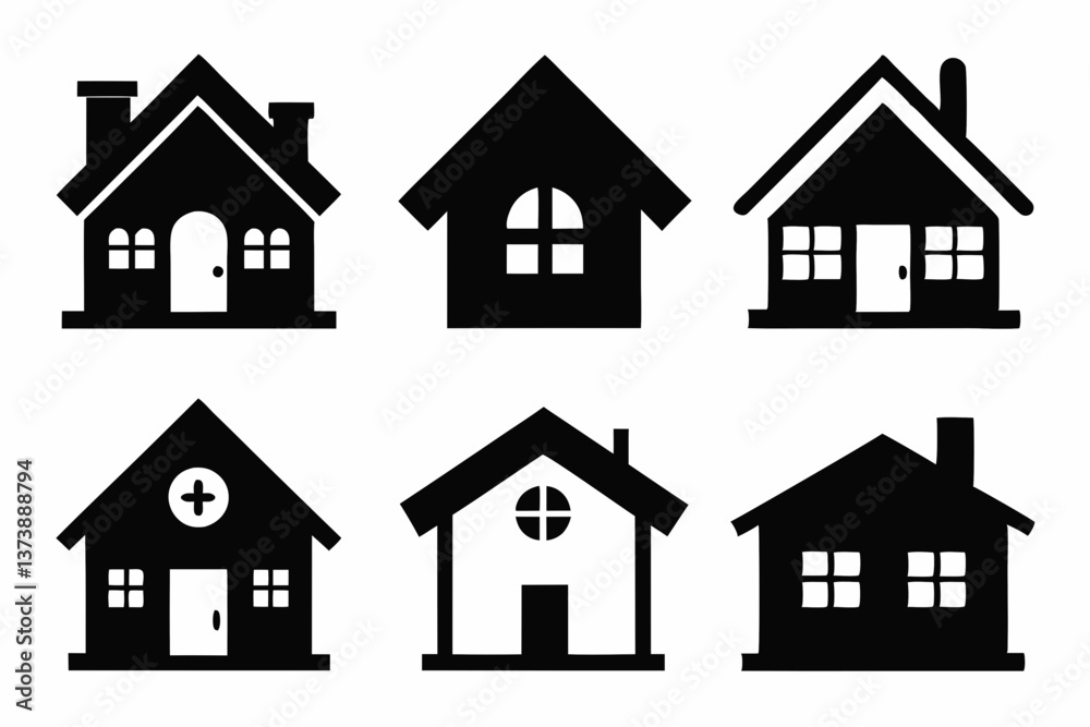 Home icon set silhouette black vector bundle Home icon set silhouette black vector bundle