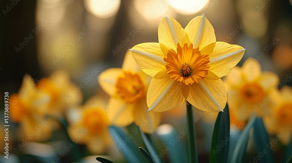 Obraz premium Close-up of Yellow Daffodil in Bloom. Generative AI