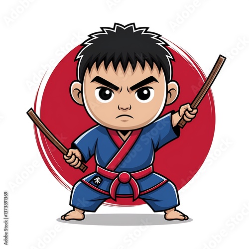 cartoon Japanese Martial art action  vector t-shirt design