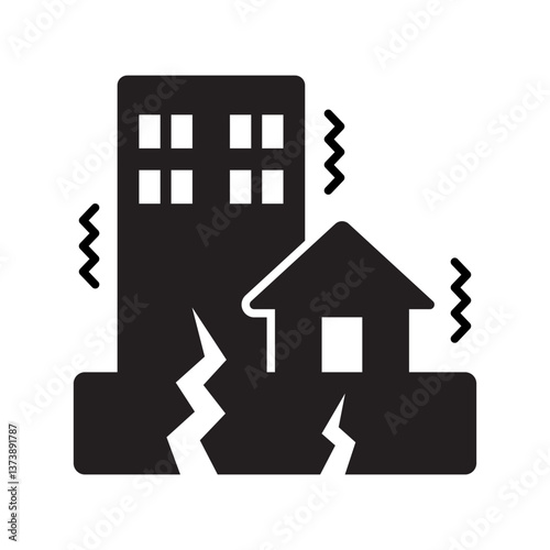 Earthquake icon, Disaster alert, Vibration building collapse warning, Vector illustration