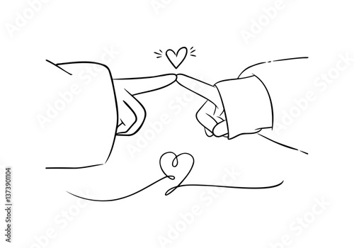 Connection between two people illustrated with fingers touching in a heart shape against a white background