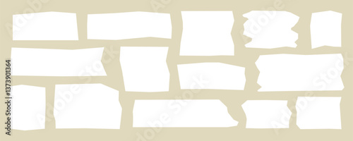 White paper torn rip edge strip piece, ripped page, lacerated sheet element, isolated shred fragment. Scrapbook blank header. Ragged cardboard set