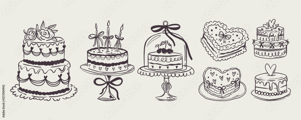 Set of whimsical hand-drawn champagne tower in trendy vintage style. Perfect for quirky wedding holiday, dinner and bar menu, bachelorette party, birthday invitation, sign