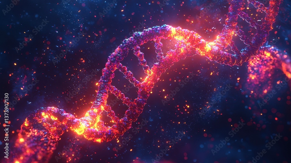 Stunning Abstract Representation of DNA Helix with Glowing Particles Stunning Abstract Representation of DNA Helix with Glowing Particles