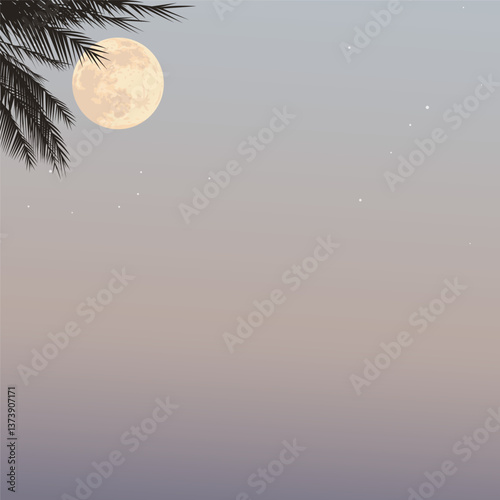 Silhouette palm trees with full moon have vanilla sky square background graphic illustration have blank space.