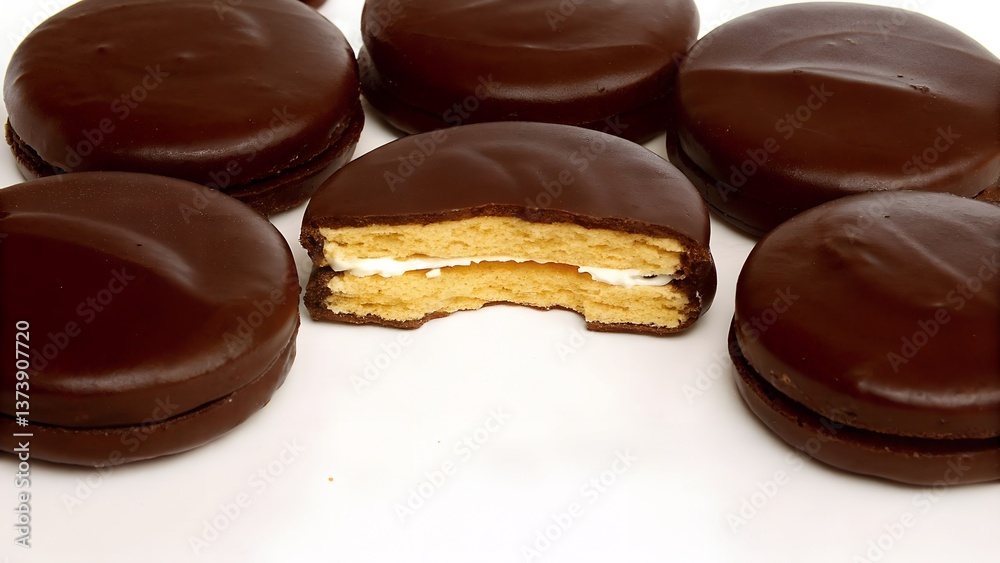 Chocolate-Covered Biscuits and Butter Cookies With Filling, Isolated On White Background
