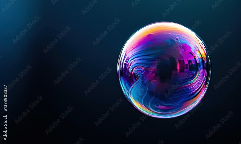 Fototapeta premium A vibrant iridescent soap bubble floats in a mesmerizing display of colors and reflections.