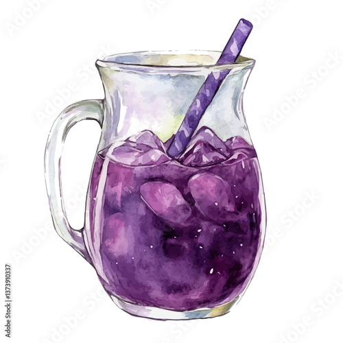 A watercolor vector of chia seed pudding, isolated on a white background. Chia seed pudding vector.

