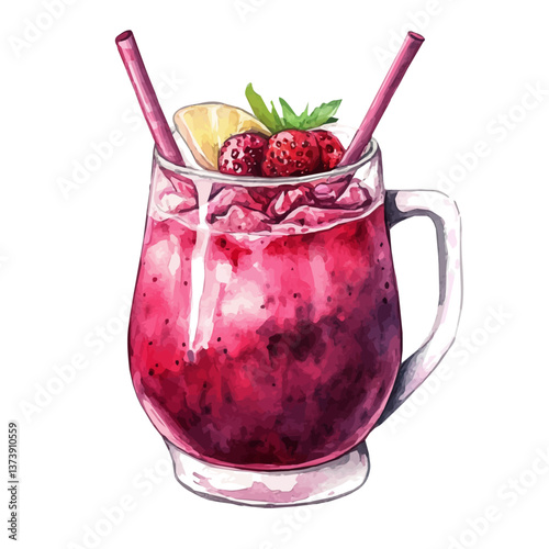 A watercolor vector of chia seed pudding, isolated on a white background. Chia seed pudding vector.


