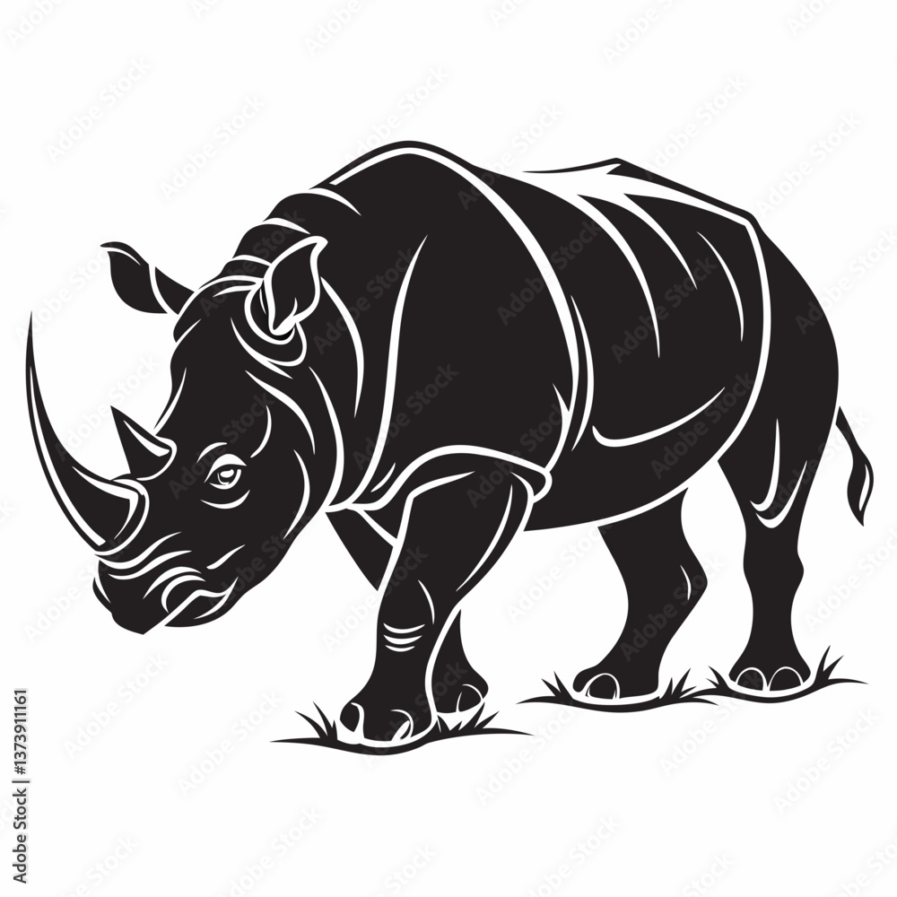 Fototapeta premium Rhinoceros black silhouette icon vector