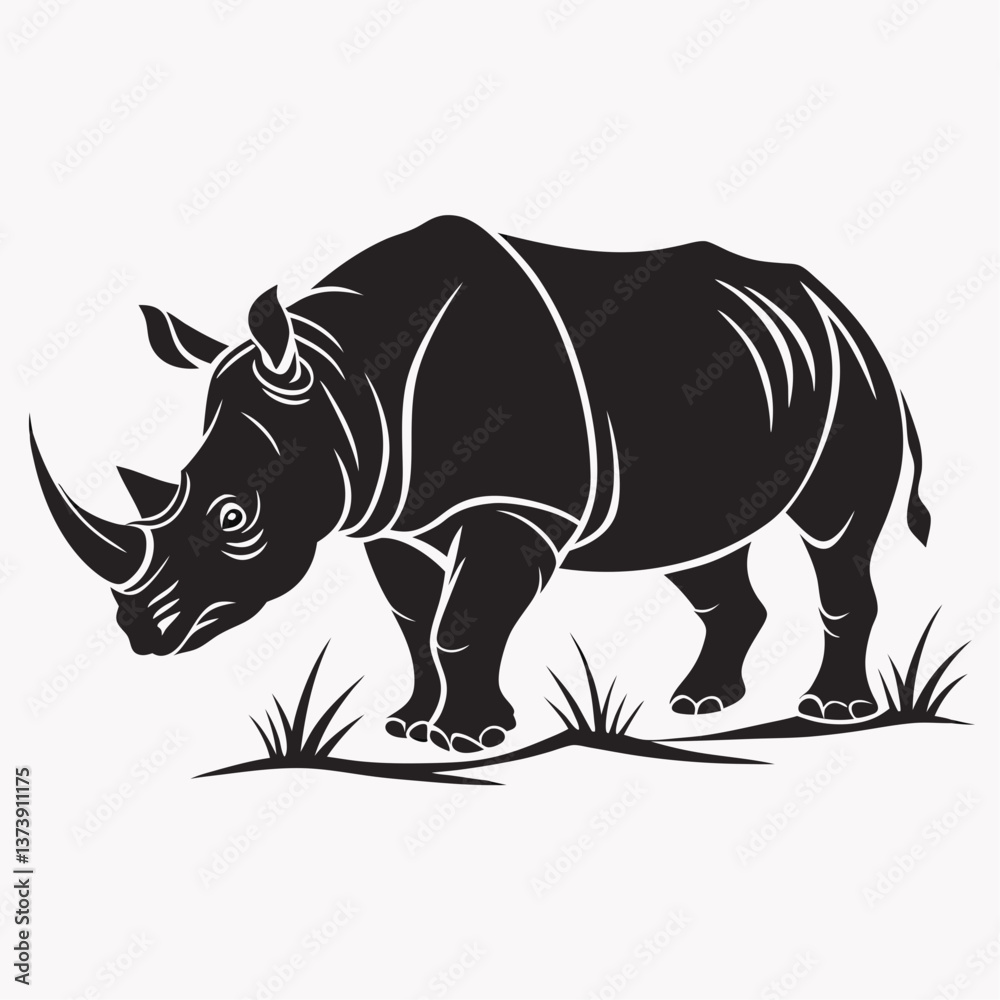Fototapeta premium Rhinoceros black silhouette icon vector
