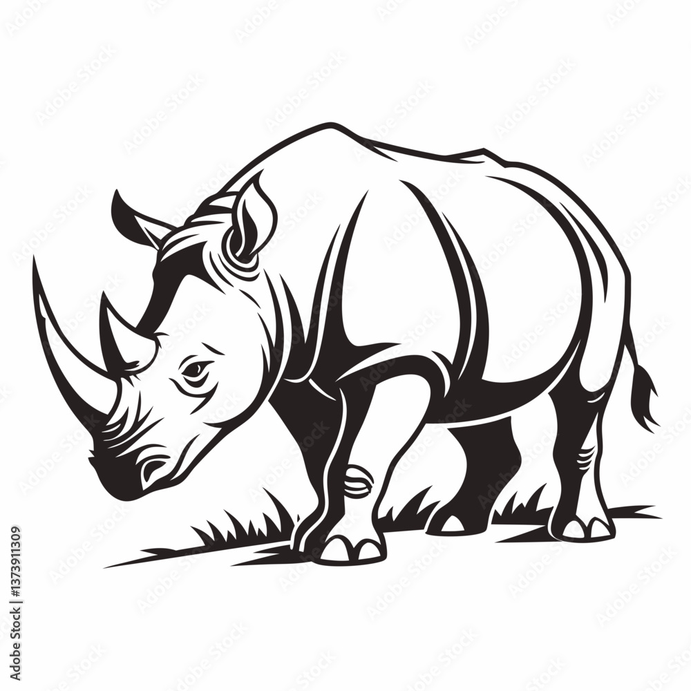 Fototapeta premium Rhinoceros black silhouette icon vector