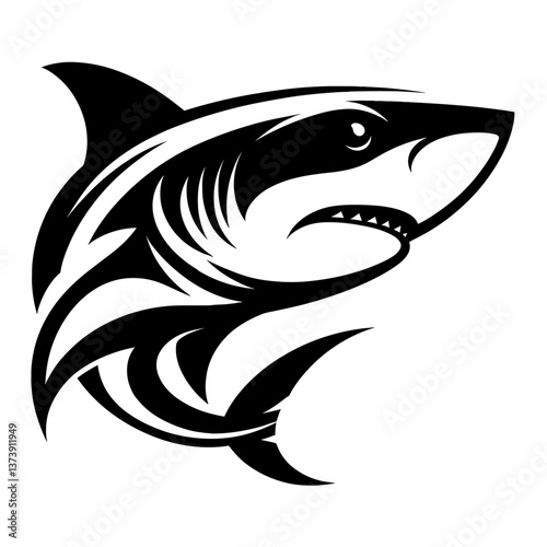Stylized shark head in aggressive black vector art