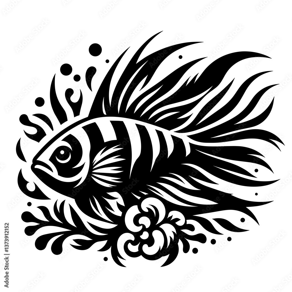 Obraz premium Exotic fish with long fins in tribal vector style