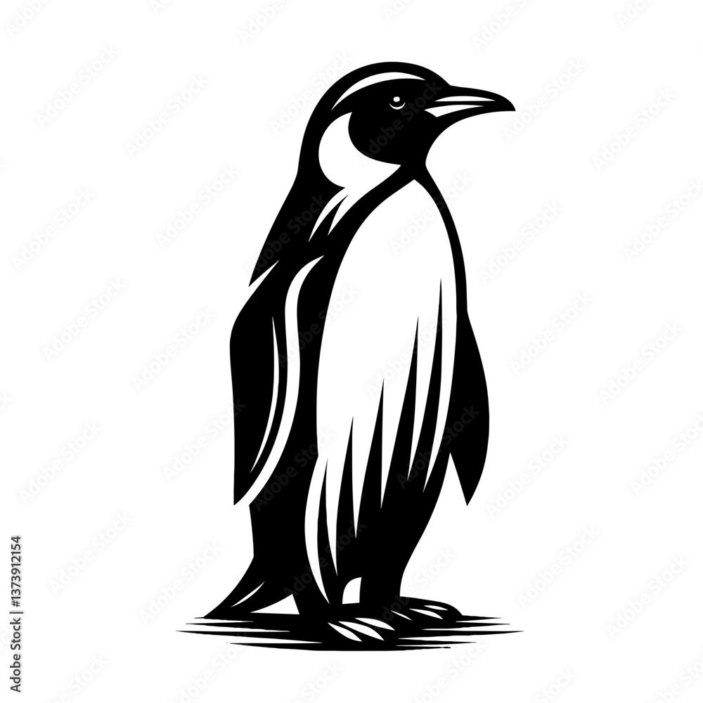 Fototapeta premium Standing penguin in stylized black vector art