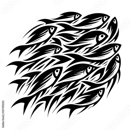 School of fish swimming in dynamic black vector