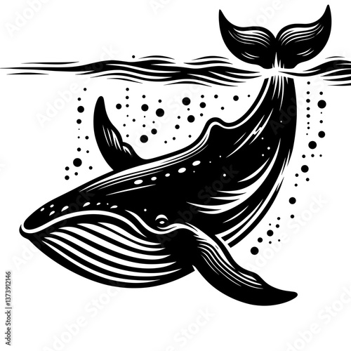 Whale diving underwater with tail above surface