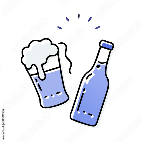 Beer bottle and foam glass icon in flat style