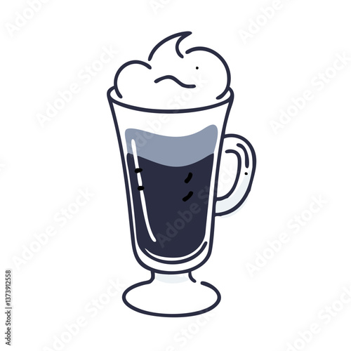 Hot coffee with whipped cream in flat style