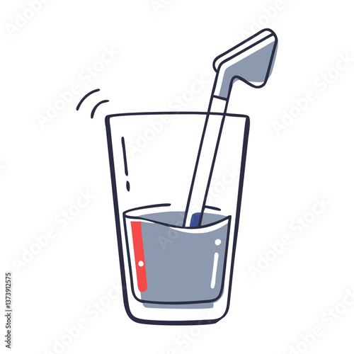 Glass of drink with straw and umbrella in flat style