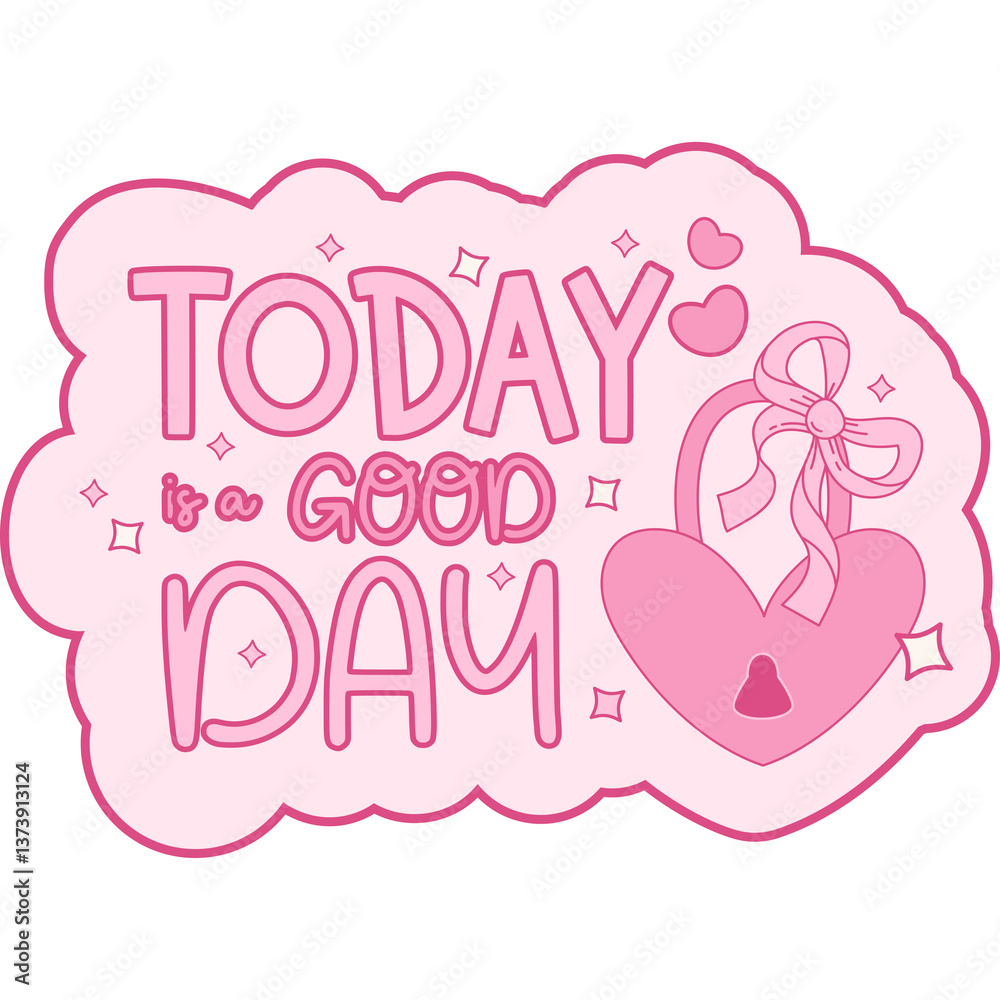 Groovy Quote Lettering with Pink Coquette Bow on Lock love. Romantic Girly Vibe Groovy Quote Lettering with Pink Coquette Bow on Lock love. Romantic Girly Vibe