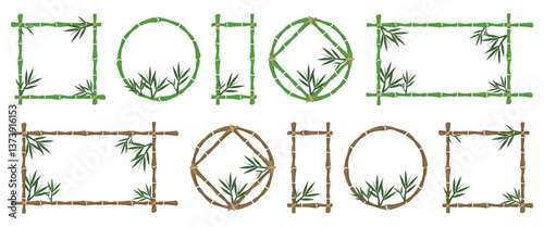 Set of bamboo stems frame in a flat design
