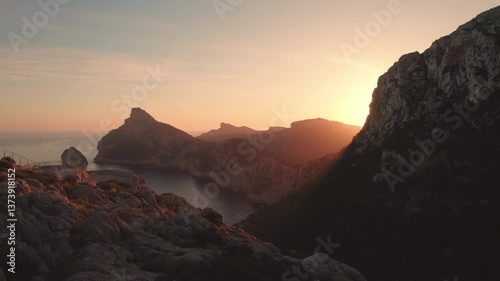 Drone video flying over the mountains of Mallorca, Spain in summer