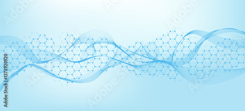 Health care abstract background with hexagons, lines and dots. Medical innovation banner template concept. Biology and pharmaceutical technology background. Vector illustration.