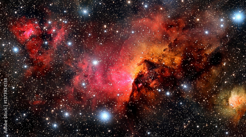 Naklejka premium Exploration of cosmic nebulae outer space astrophotography celestial environment wide-angle view galactic wonders