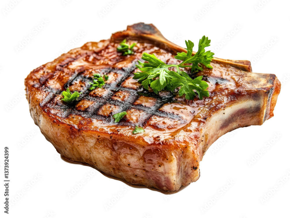 Isolated Grilled Pork Chop with Parsley Isolated Grilled Pork Chop with Parsley
