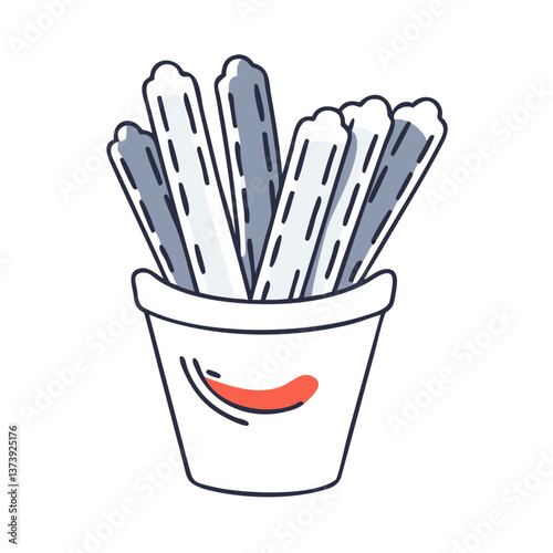 Bucket of churros in flat style