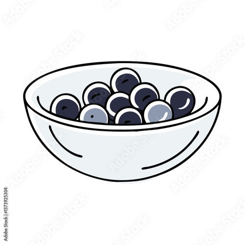 Blueberries in white bowl in flat style