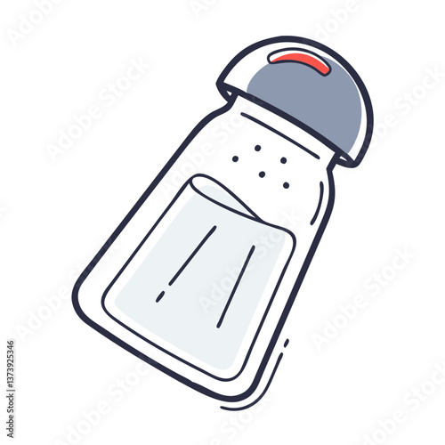 Angled salt shaker with red cap in flat style