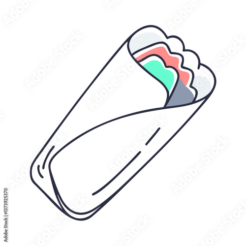 Wrap sandwich with visible ingredients in flat style